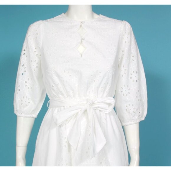 New J. CREW White Scalloped Ruffle Trim Tie Waist Eyelet Dress size XS NWT /926 - Picture 6 of 8